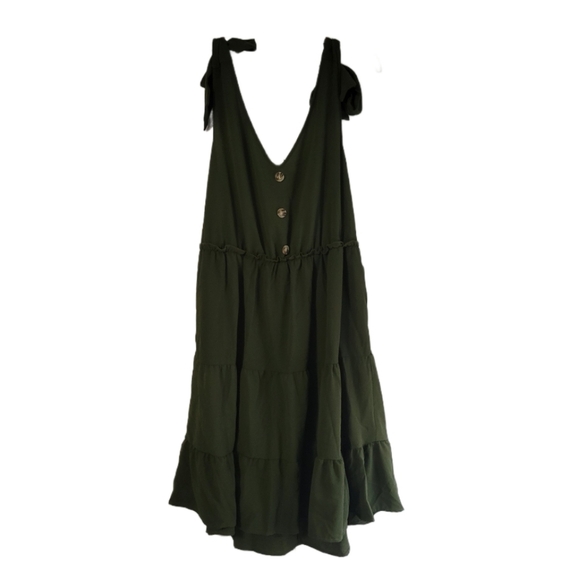NWT BloomChic Ruffle Layered Hem Button Detail Knot Cami Dress Army Green 14-16 - Picture 9 of 11